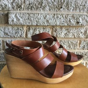 Never worn Madewell wood clog wedge leather sandal